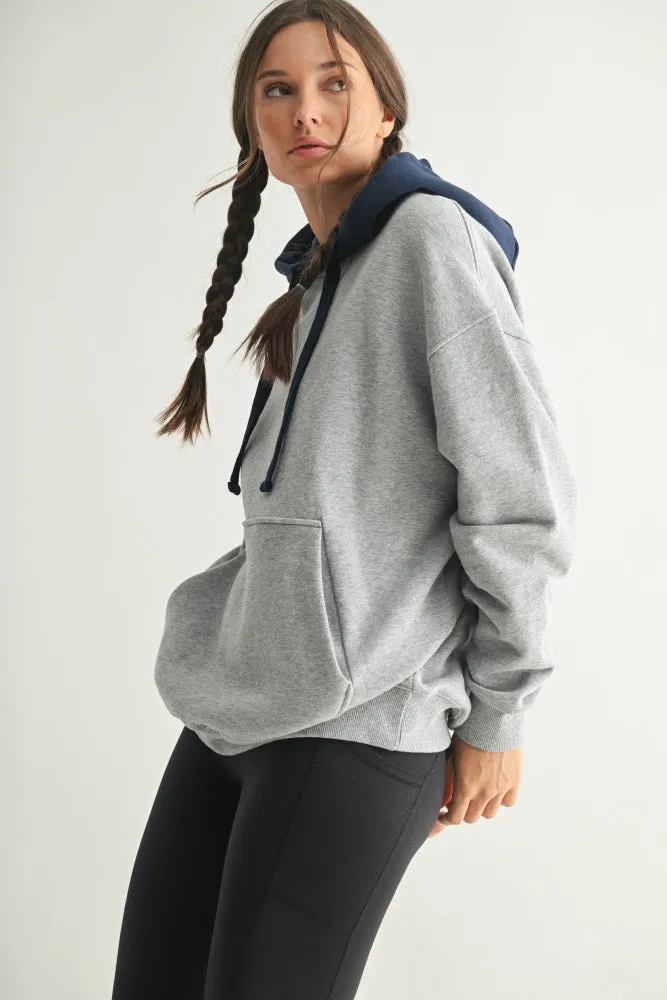Navy Heather Grey Colorblock Hoodie sold by Pinkblush product image thumbnail 2