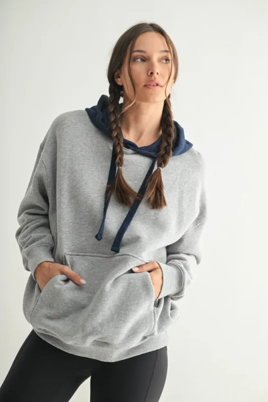 Navy Heather Grey Colorblock Hoodie sold by Pinkblush