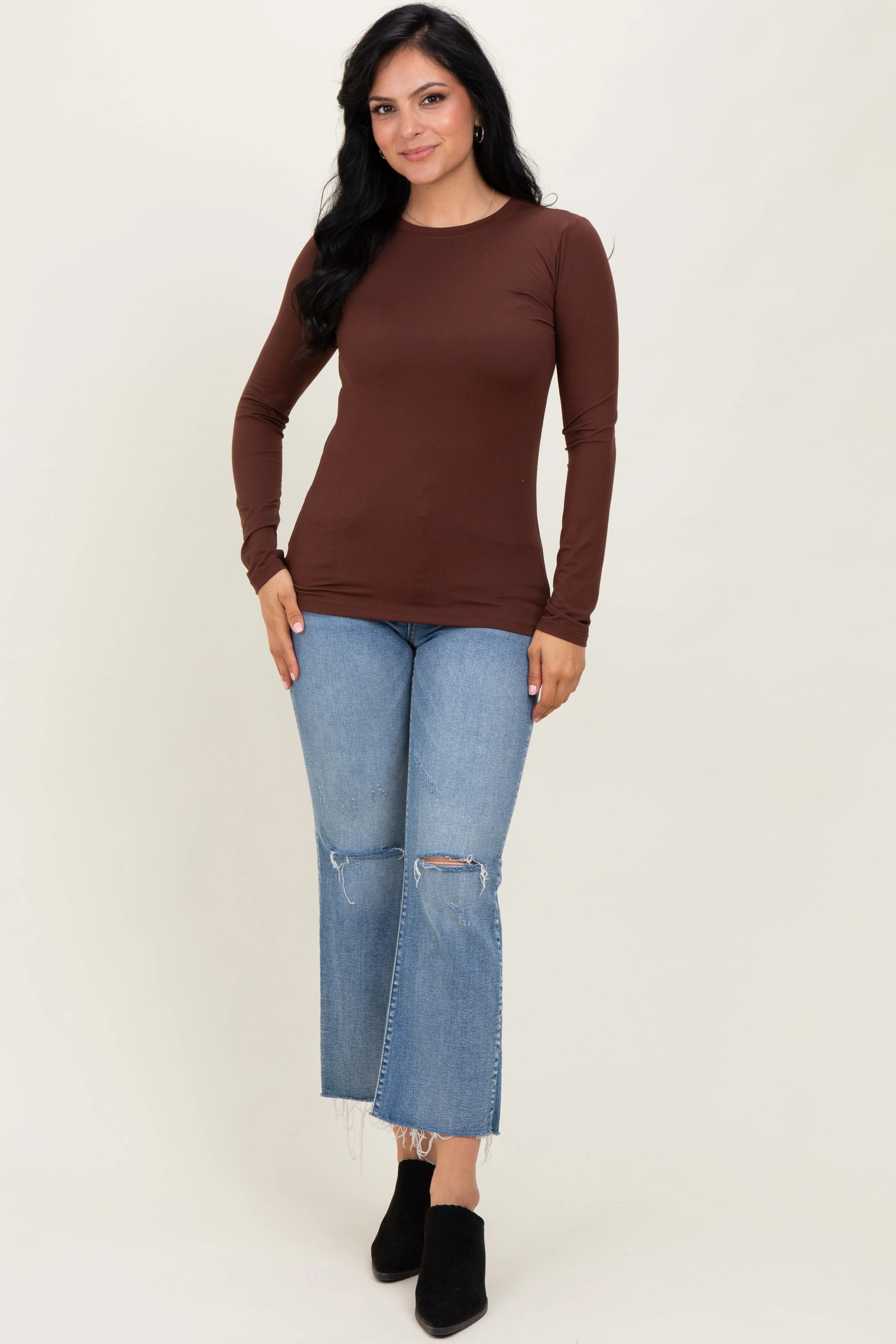 Brown Basic Long Sleeve Top sold by Pinkblush product image thumbnail 2