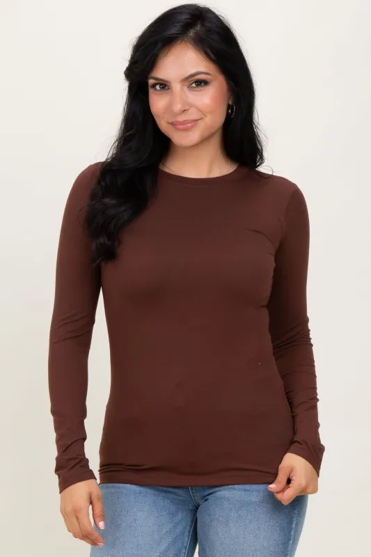 Brown Basic Long Sleeve Top sold by Pinkblush