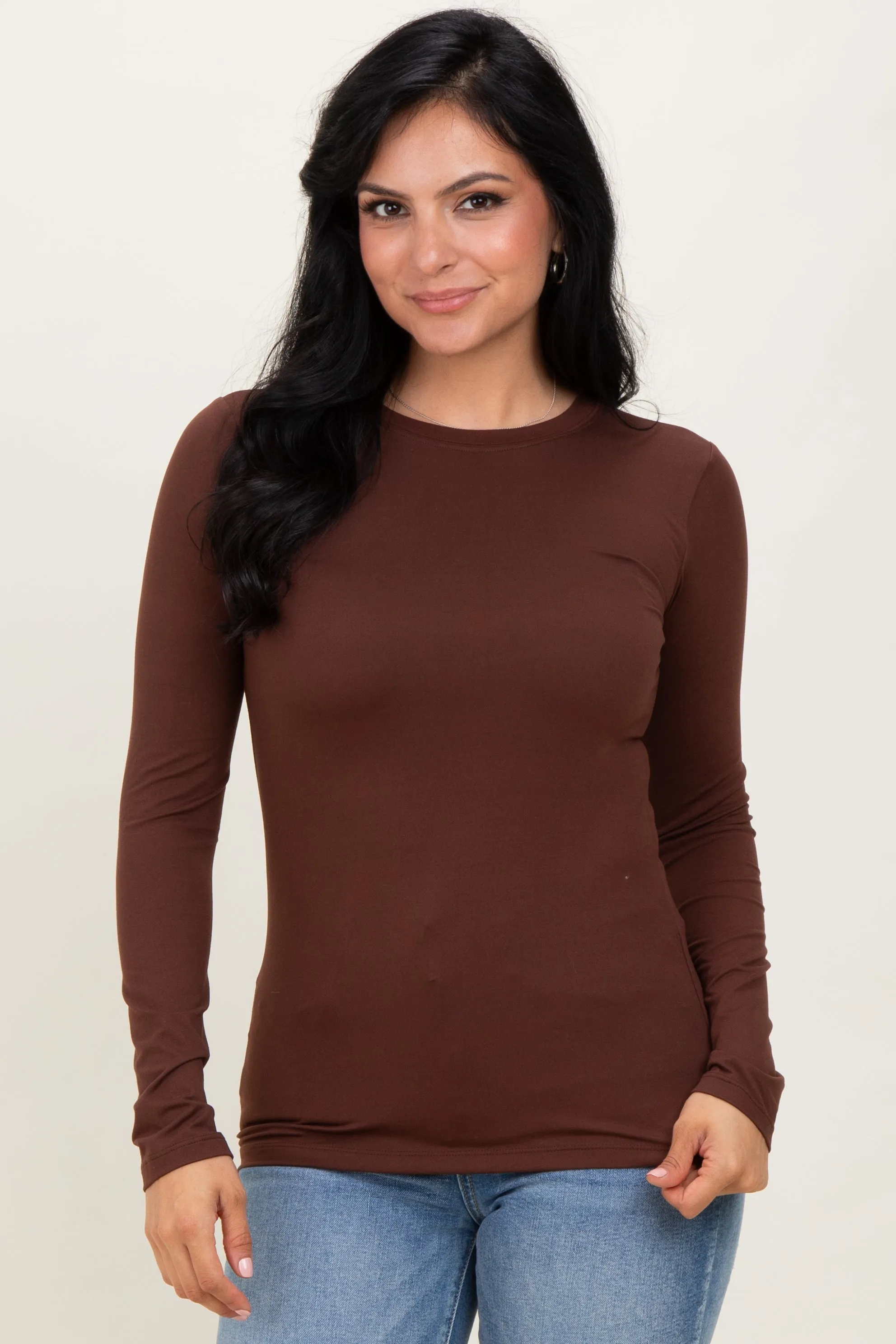 Brown Basic Long Sleeve Top sold by Pinkblush