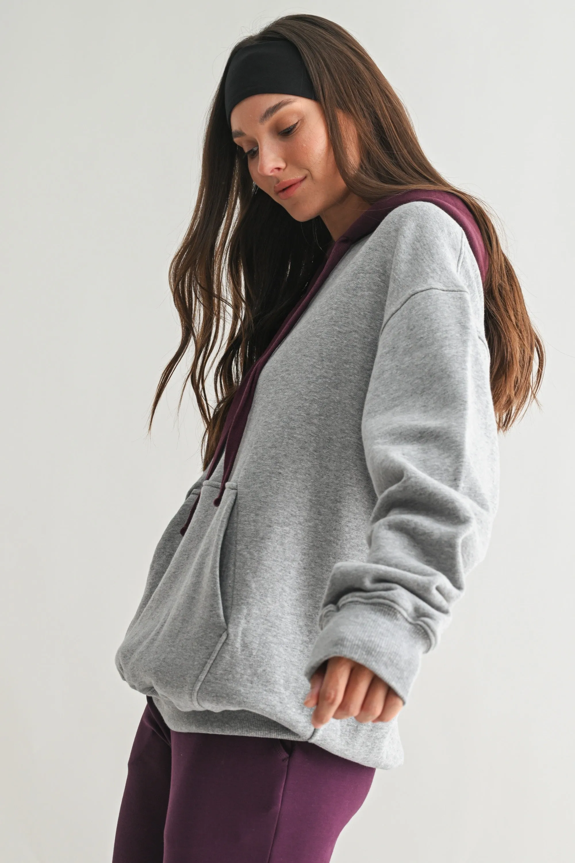 Plum Heather Grey Colorblock Hoodie sold by Pinkblush product image thumbnail 2