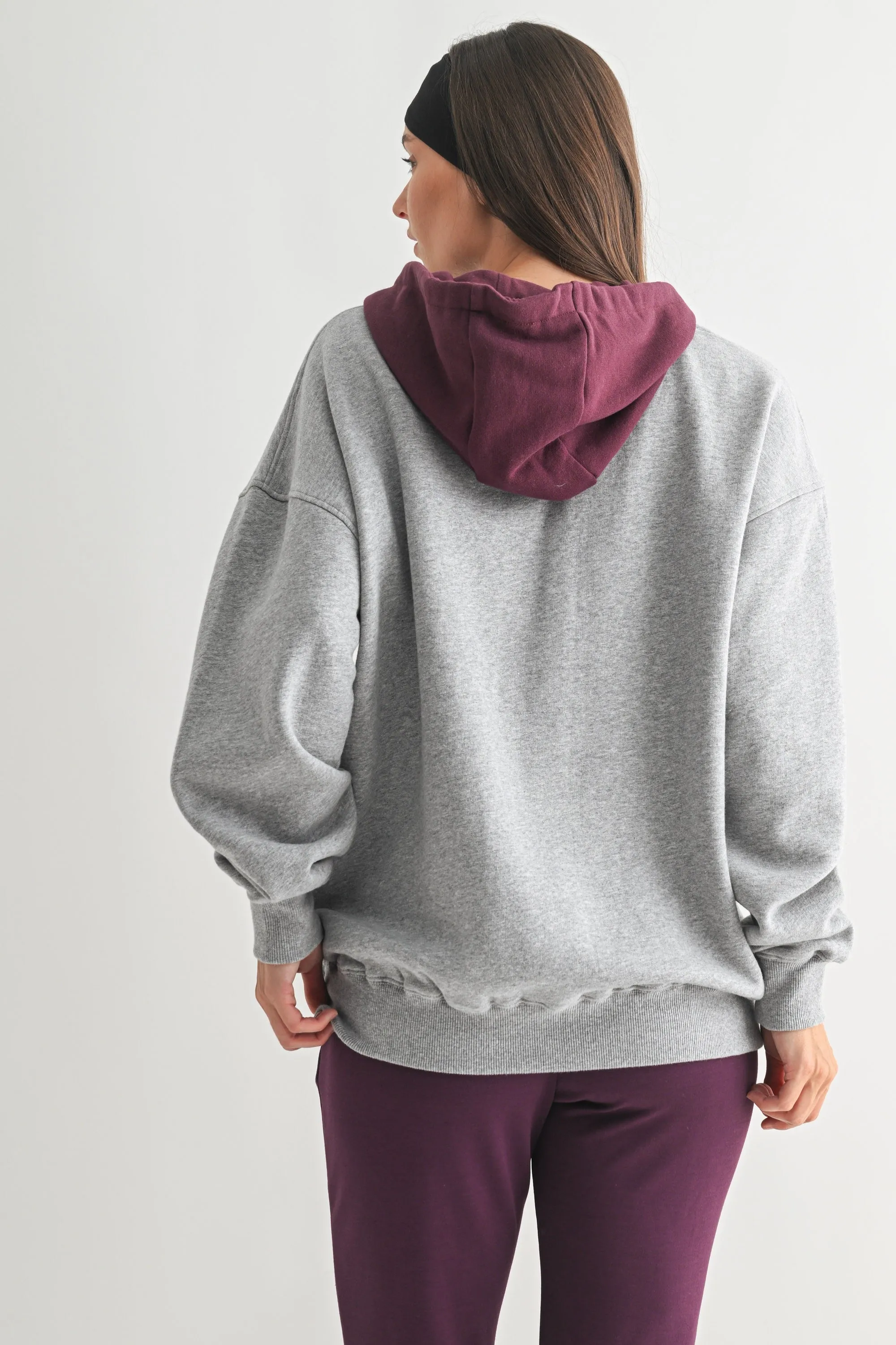 Plum Heather Grey Colorblock Hoodie sold by Pinkblush product image thumbnail 3