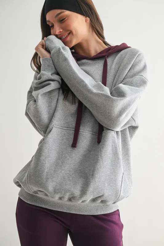 Plum Heather Grey Colorblock Hoodie sold by Pinkblush