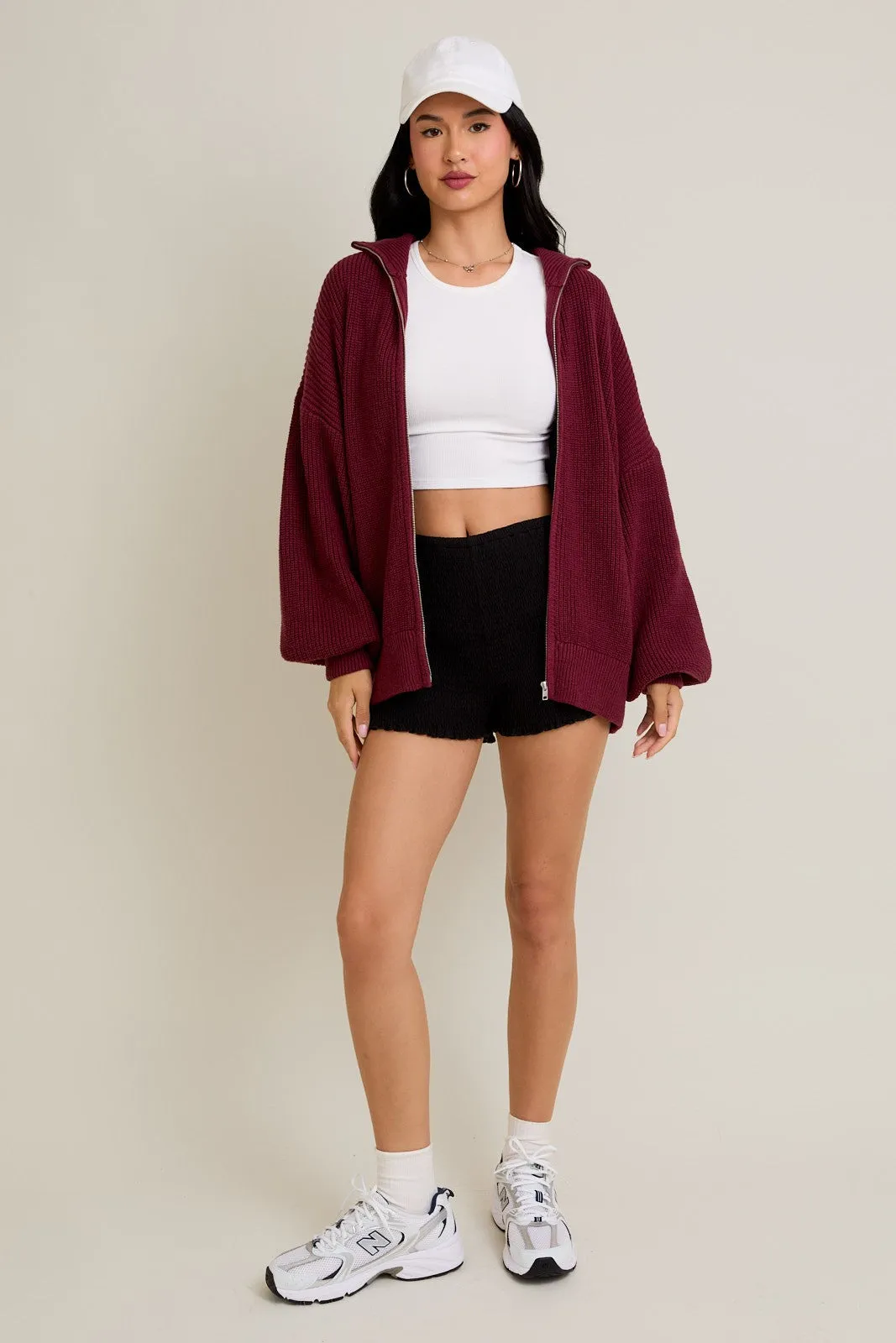 Burgundy Oversized Zip Up Cardigan sold by Pinkblush product image thumbnail 4