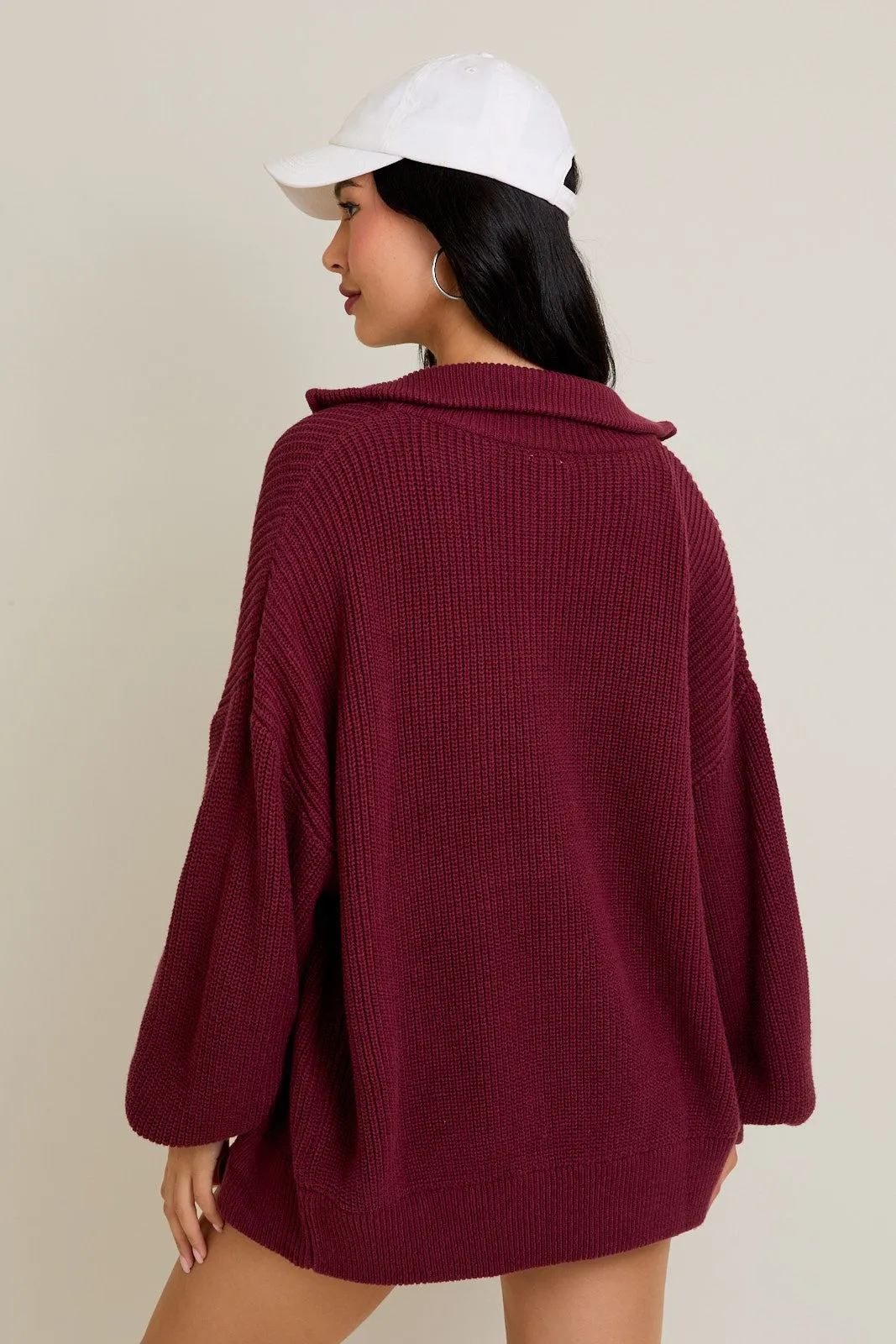 Burgundy Oversized Zip Up Cardigan sold by Pinkblush product image thumbnail 3