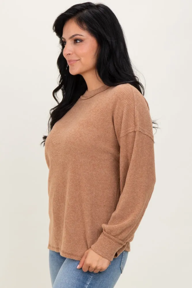 Camel Brushed Ribbed Knit Pullover sold by Pinkblush product image thumbnail 3