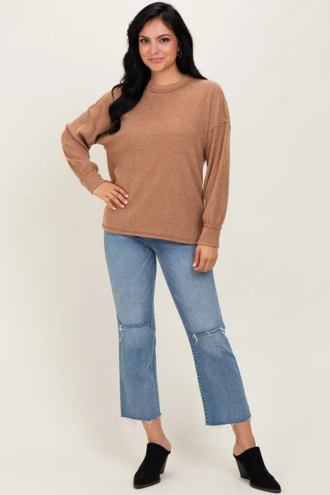 Camel Brushed Ribbed Knit Pullover sold by Pinkblush product image thumbnail 2