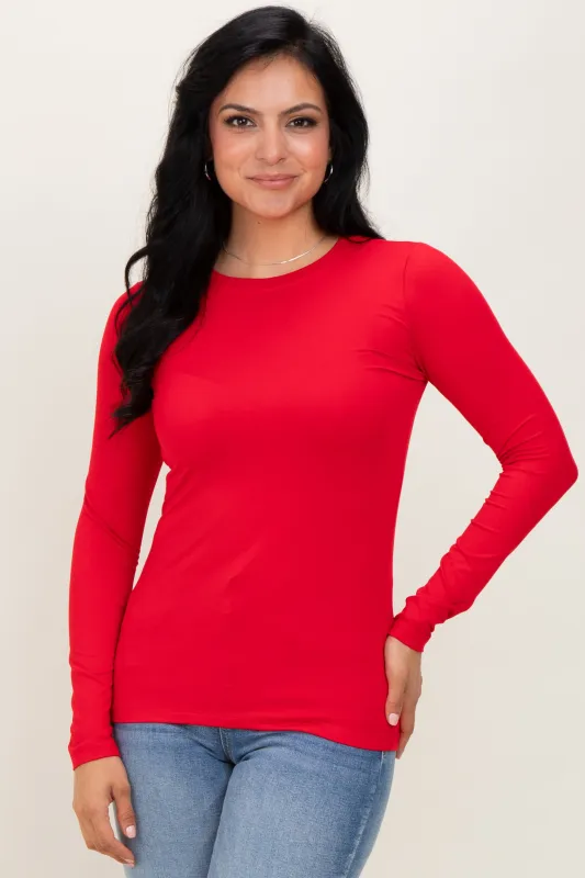Red Basic Long Sleeve Top sold by Pinkblush
