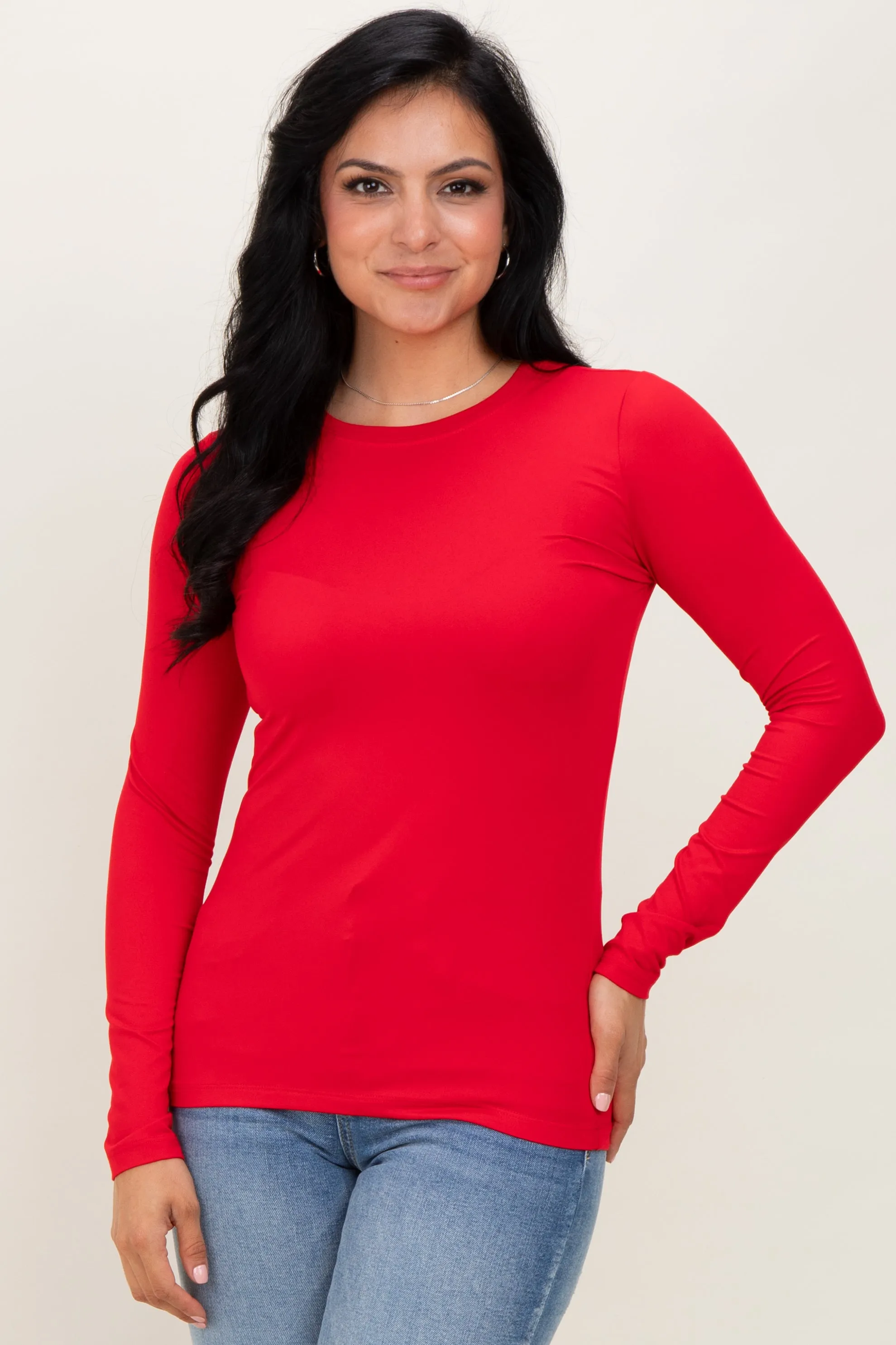 Red Basic Long Sleeve Top sold by Pinkblush