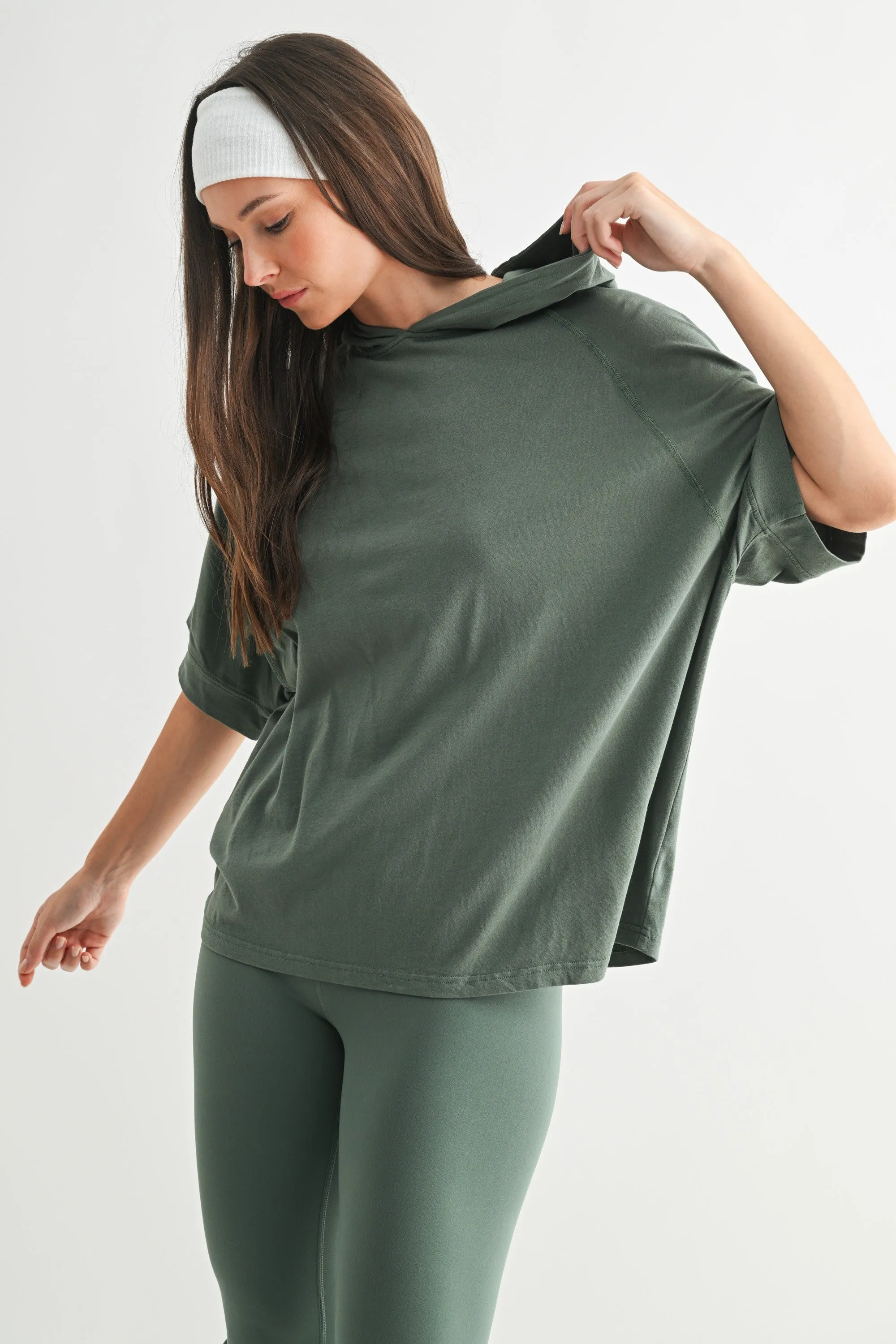Olive Hooded Short Sleeve Top sold by Pinkblush