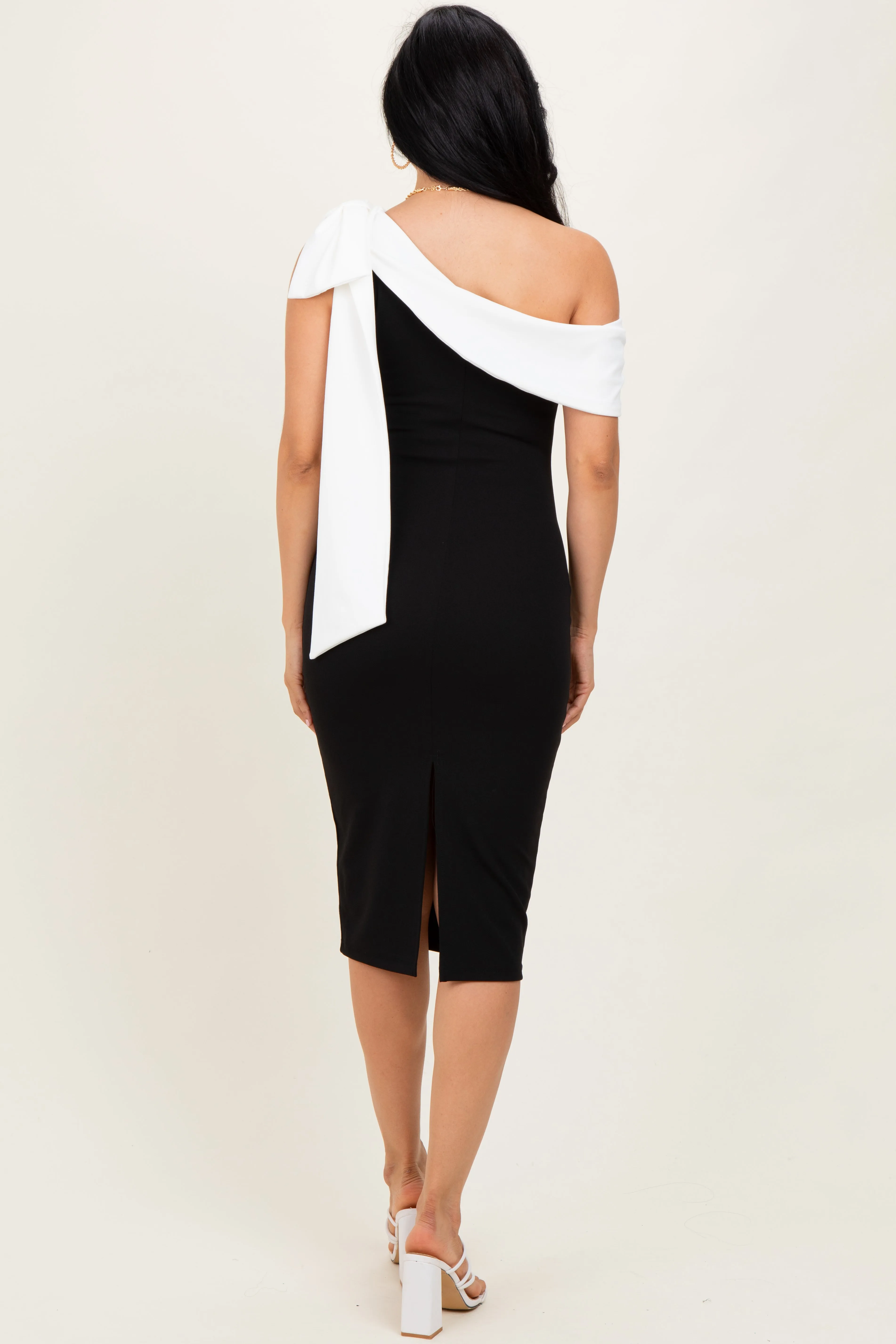 Black Oversized Bow One Shoulder Midi Dress sold by Pinkblush product image thumbnail 3