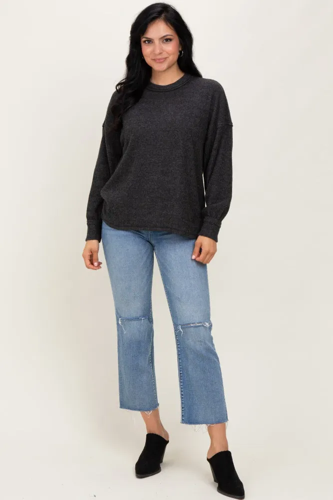 Black Brushed Ribbed Knit Pullover sold by Pinkblush product image thumbnail 2