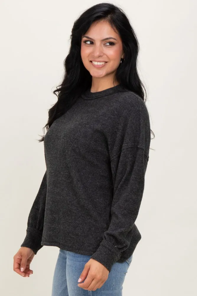 Black Brushed Ribbed Knit Pullover sold by Pinkblush product image thumbnail 3