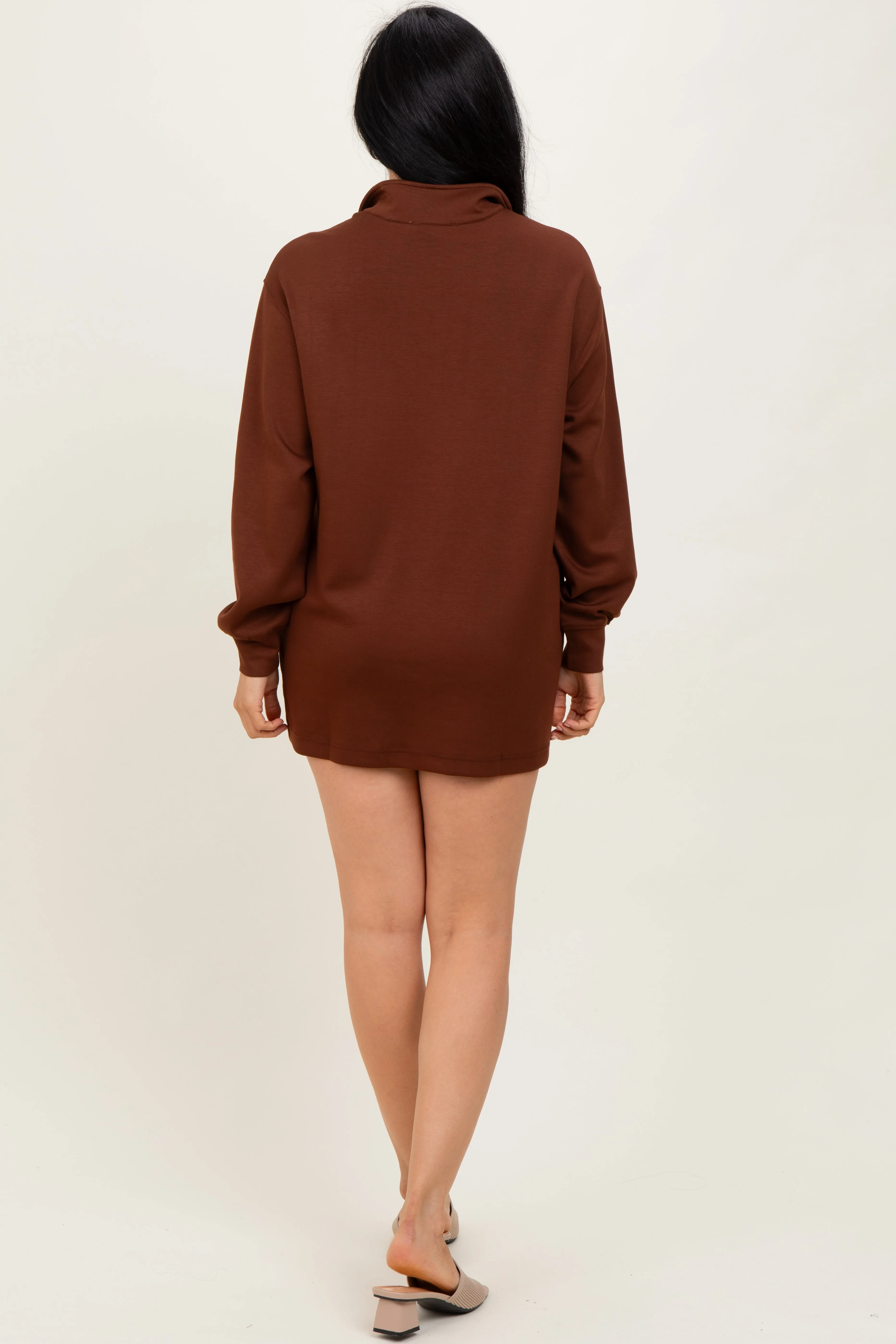 Brown Half Zip Long Sleeve Mini Dress sold by Pinkblush product image thumbnail 2