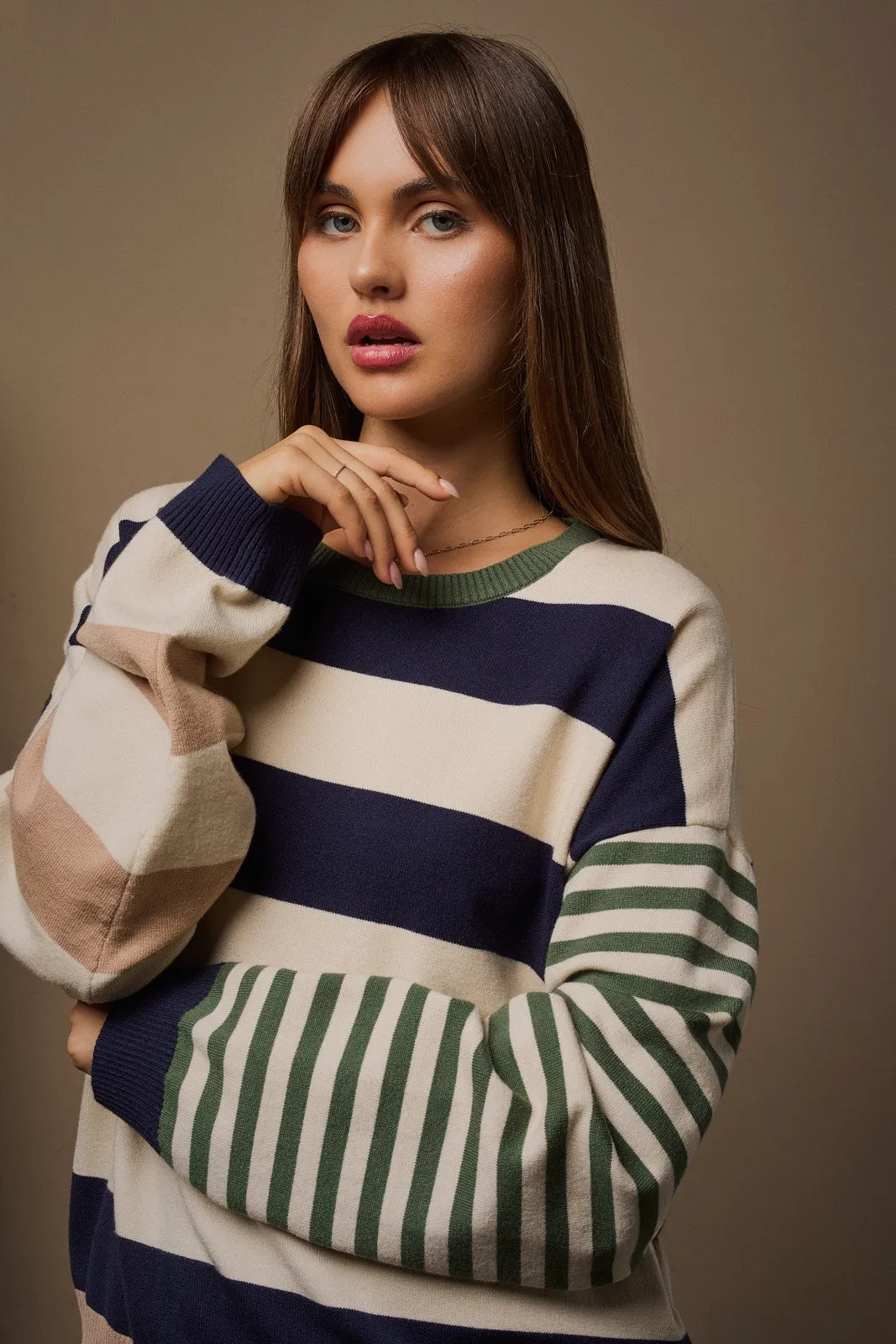 Navy Colorblock Stripe Oversized Sweater sold by Pinkblush product image thumbnail 4