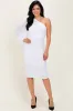 White Ruched Mesh One Shoulder Long Sleeve Midi Dress sold by Pinkblush