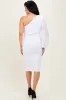 White Ruched Mesh One Shoulder Long Sleeve Midi Dress sold by Pinkblush