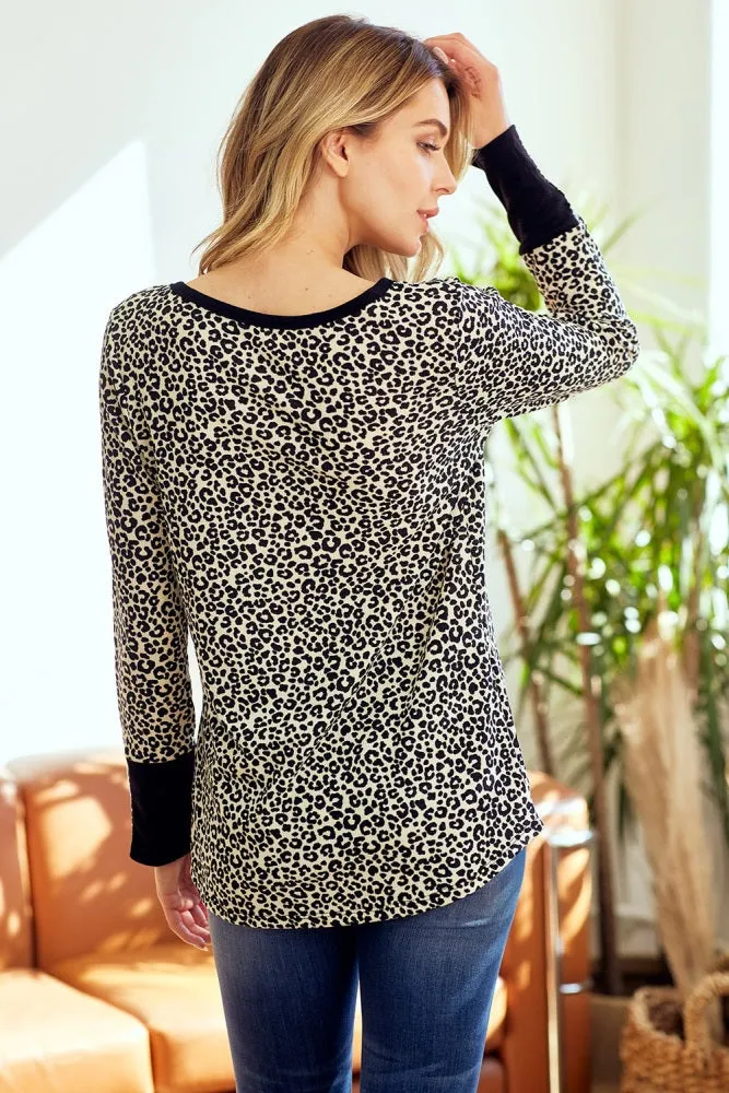 Cream Animal Print Henley Top sold by Pinkblush product image thumbnail 4