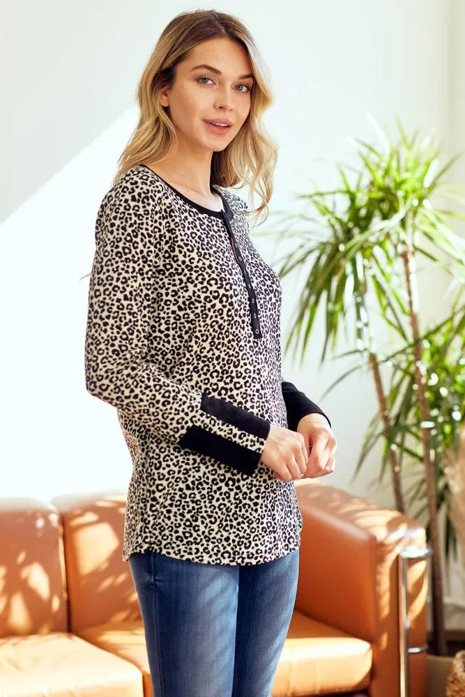 Cream Animal Print Henley Top sold by Pinkblush product image thumbnail 3