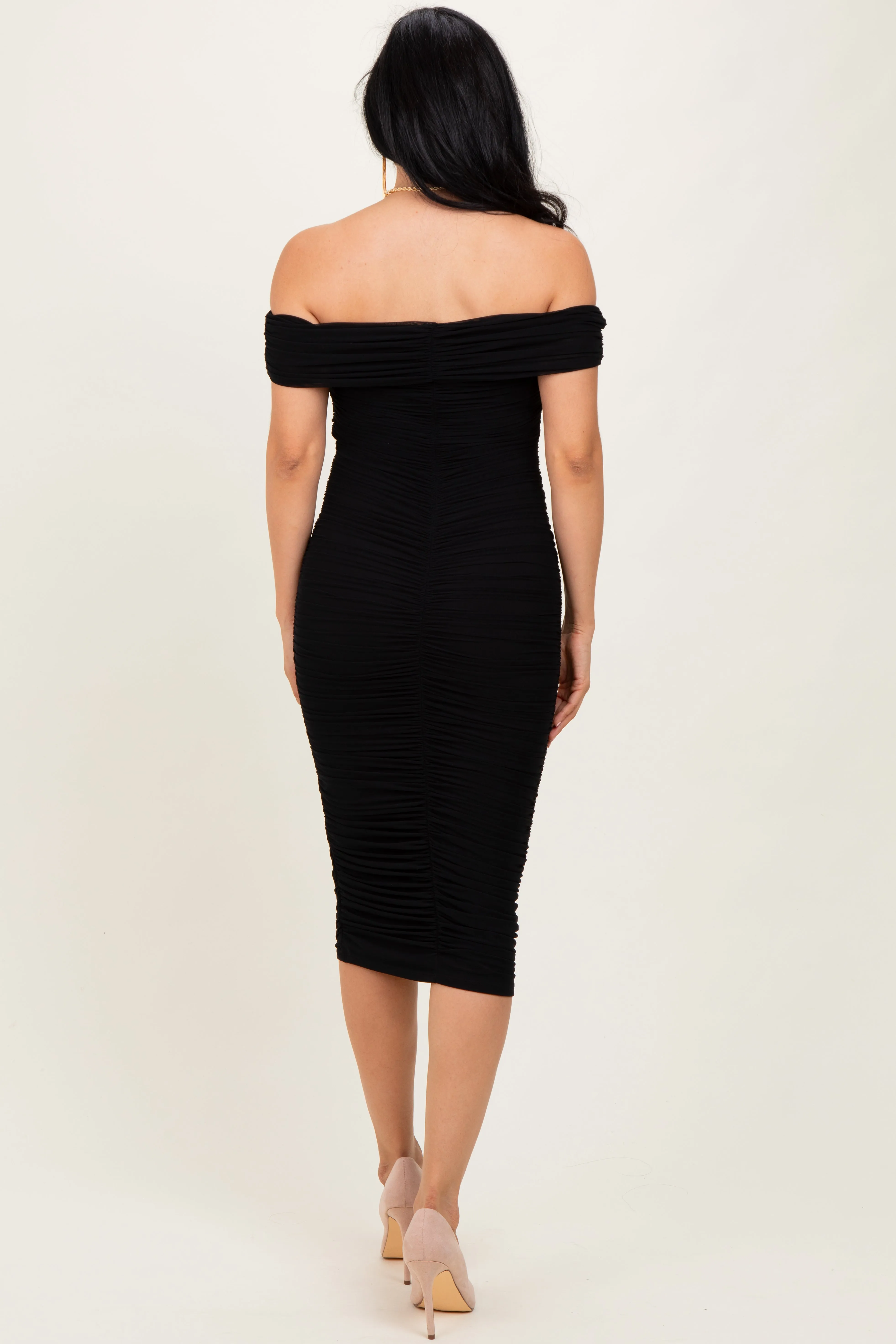 Black Mesh Off Shoulder Twist Front Midi Dress sold by Pinkblush product image thumbnail 4