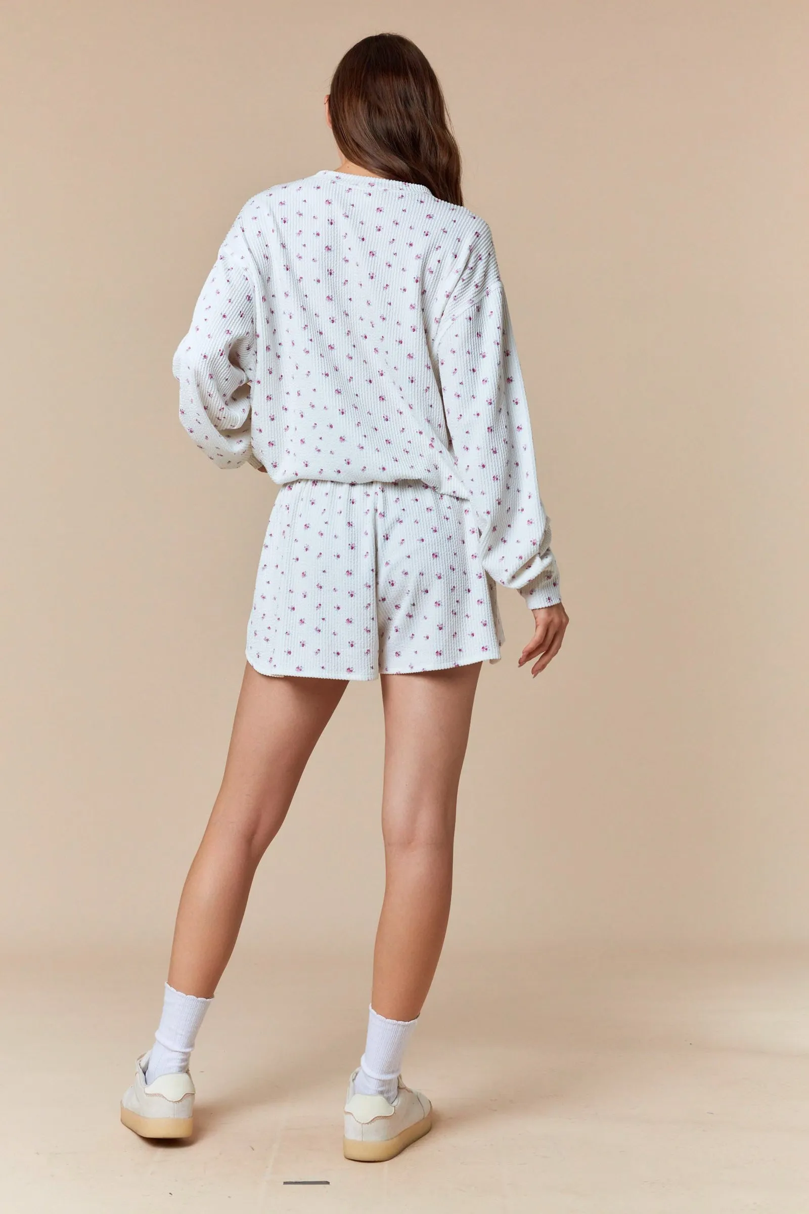 Magenta Floral Waffle Knit Oversized Long Sleeve Top sold by Pinkblush product image thumbnail 5