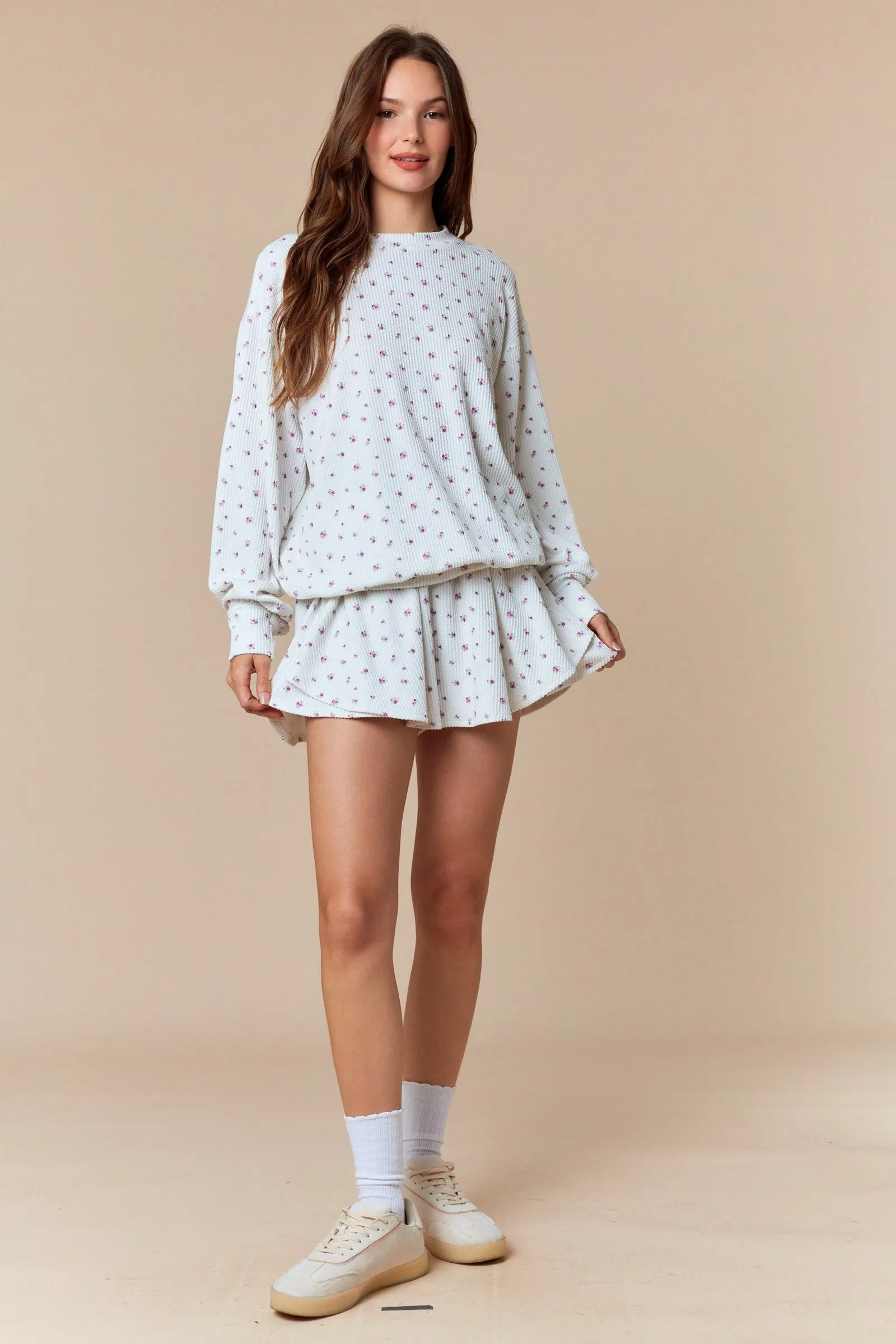 Magenta Floral Waffle Knit Oversized Long Sleeve Top sold by Pinkblush product image thumbnail 3