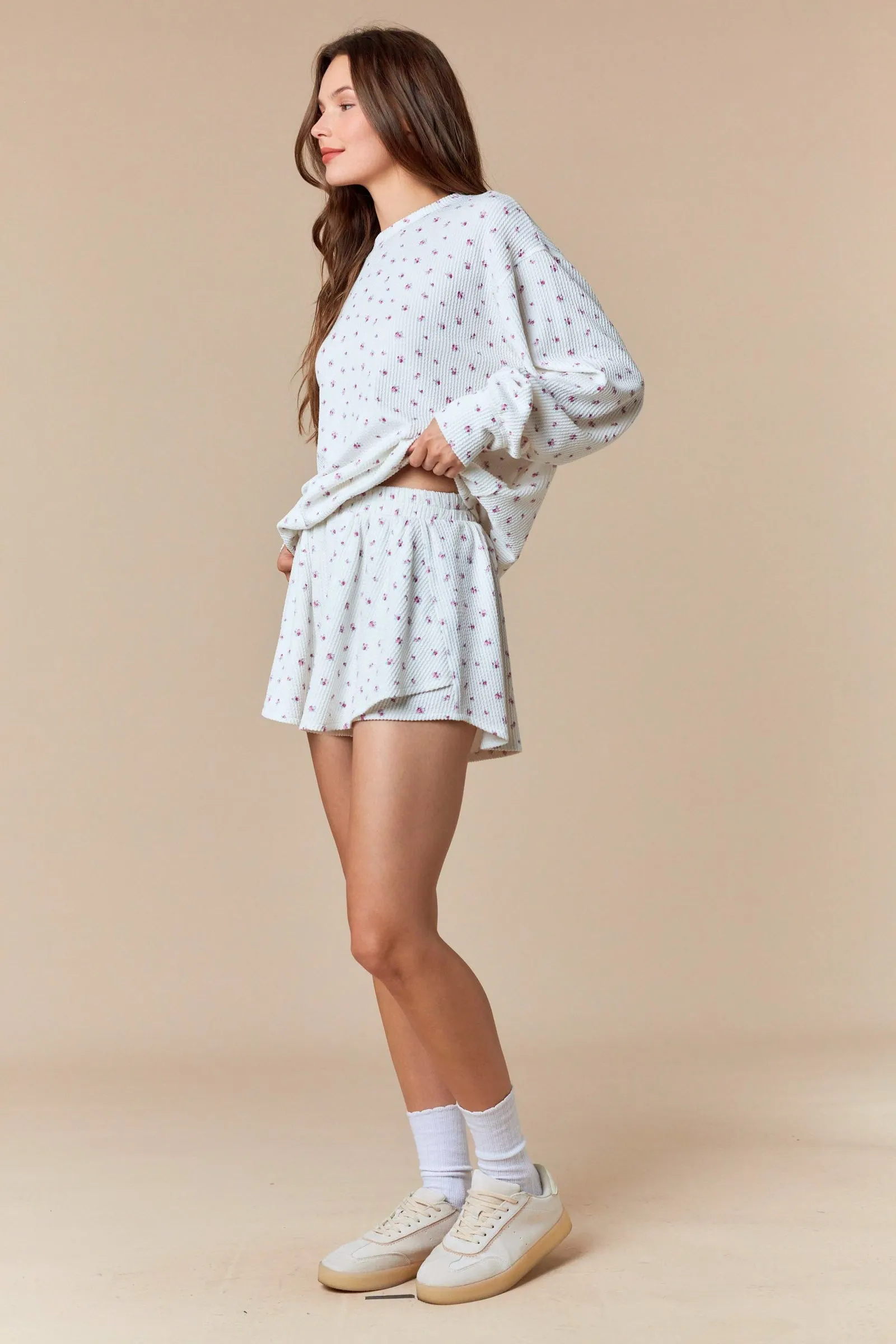 Magenta Floral Waffle Knit Oversized Long Sleeve Top sold by Pinkblush product image thumbnail 4