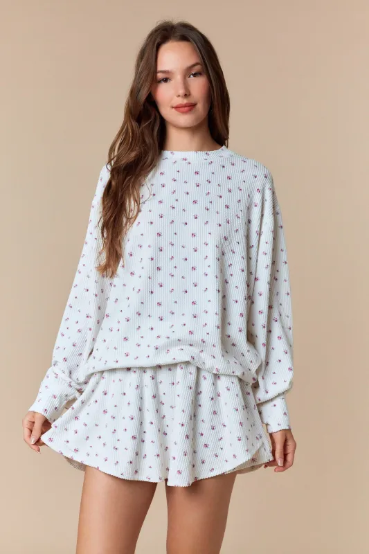 Magenta Floral Waffle Knit Oversized Long Sleeve Top sold by Pinkblush