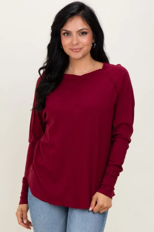 Burgundy Exposed Seam Long Sleeve Top sold by Pinkblush