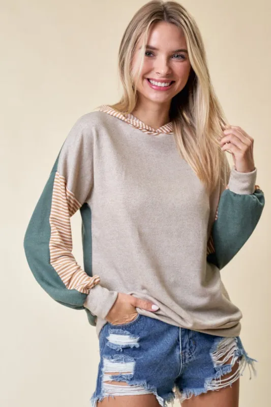 Light Olive Colorblock Stripe Pullover Hoodie sold by Pinkblush