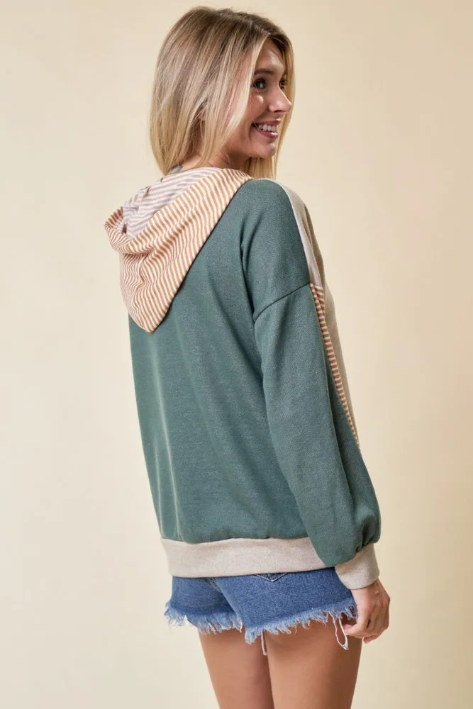 Light Olive Colorblock Stripe Pullover Hoodie sold by Pinkblush product image thumbnail 3