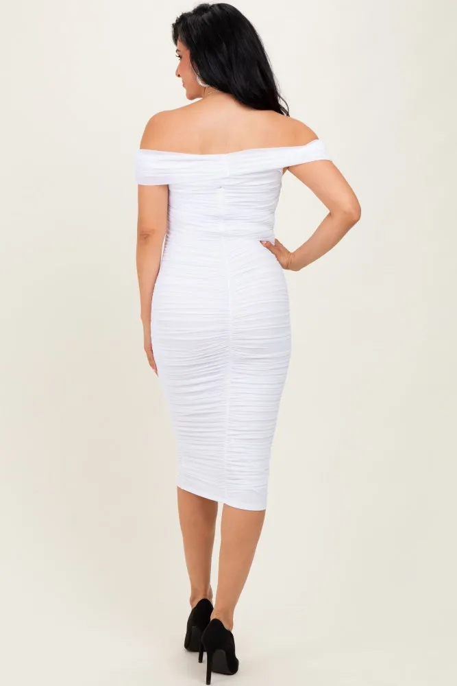 White Mesh Off Shoulder Twist Front Midi Dress sold by Pinkblush product image thumbnail 4