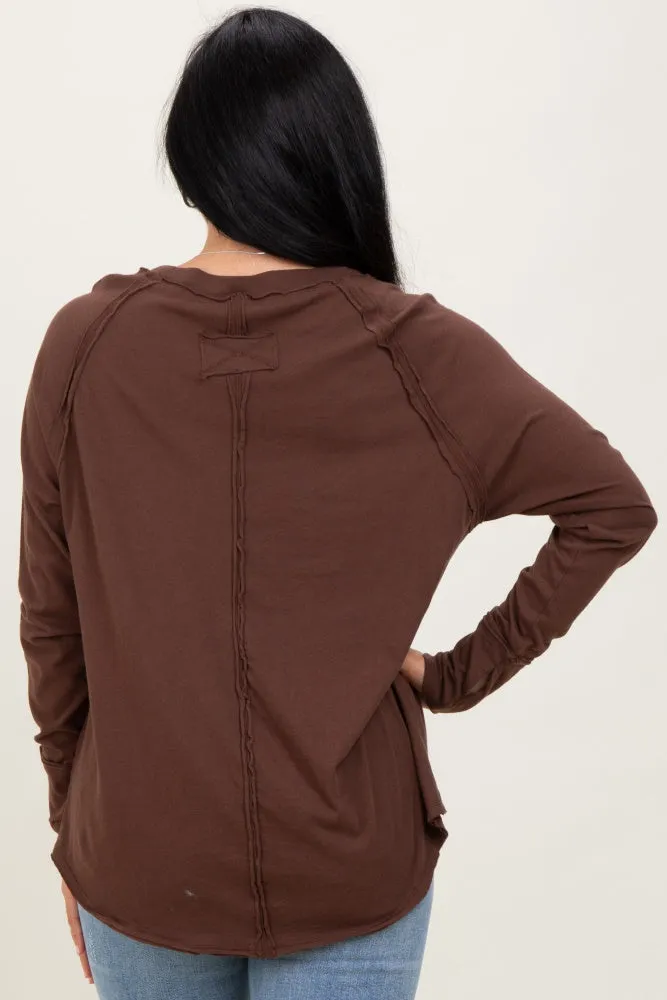 Brown Exposed Seam Long Sleeve Top sold by Pinkblush product image thumbnail 4