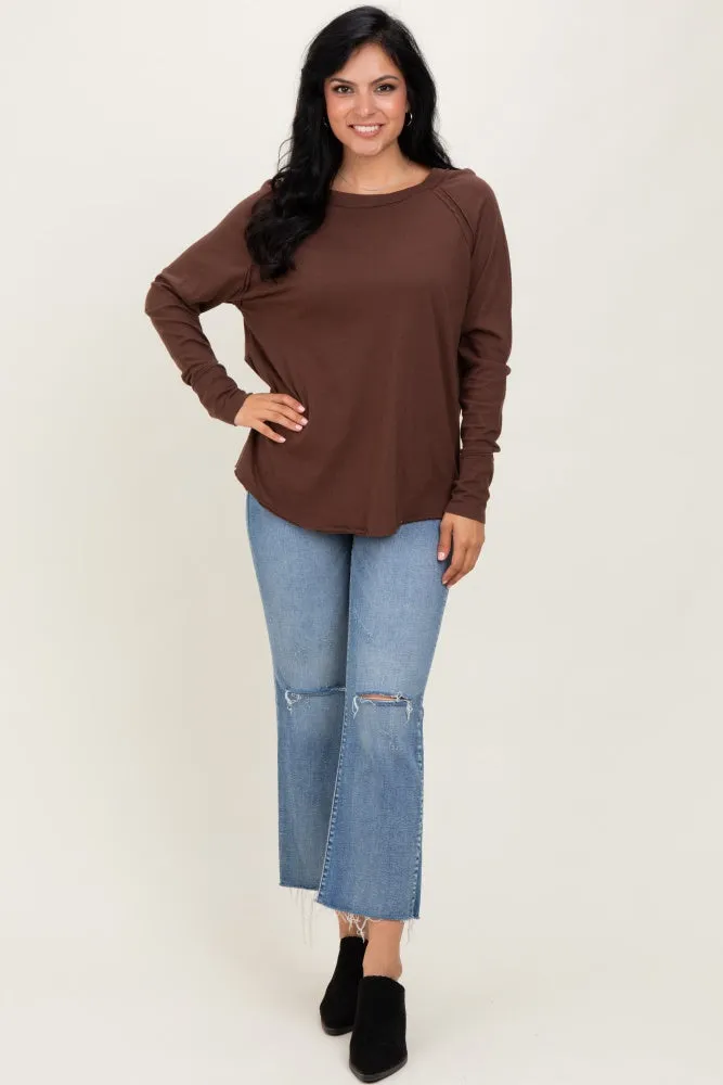 Brown Exposed Seam Long Sleeve Top sold by Pinkblush product image thumbnail 2