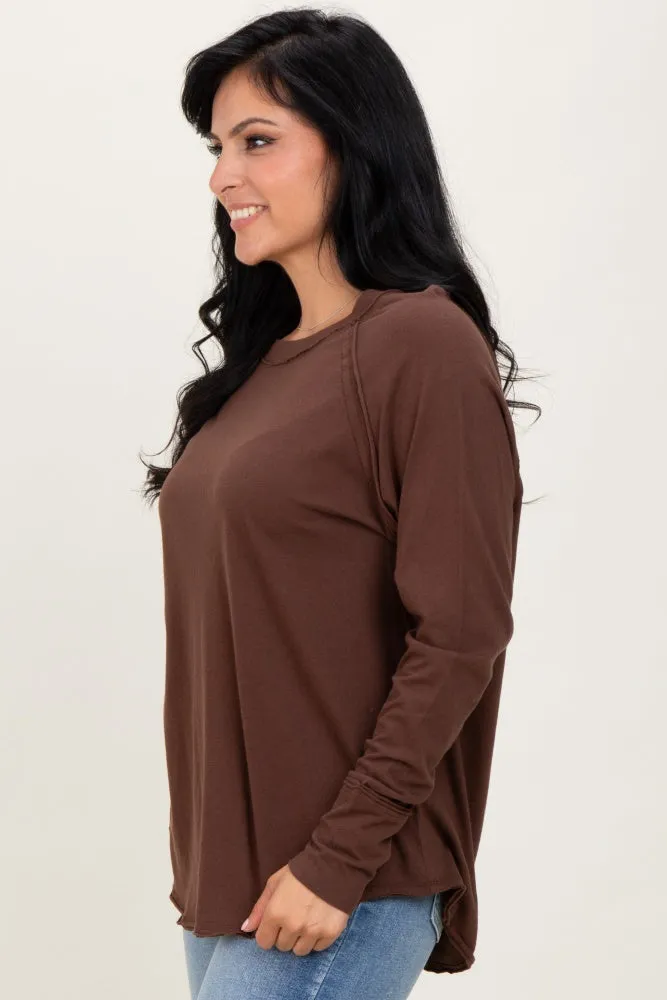 Brown Exposed Seam Long Sleeve Top sold by Pinkblush product image thumbnail 3