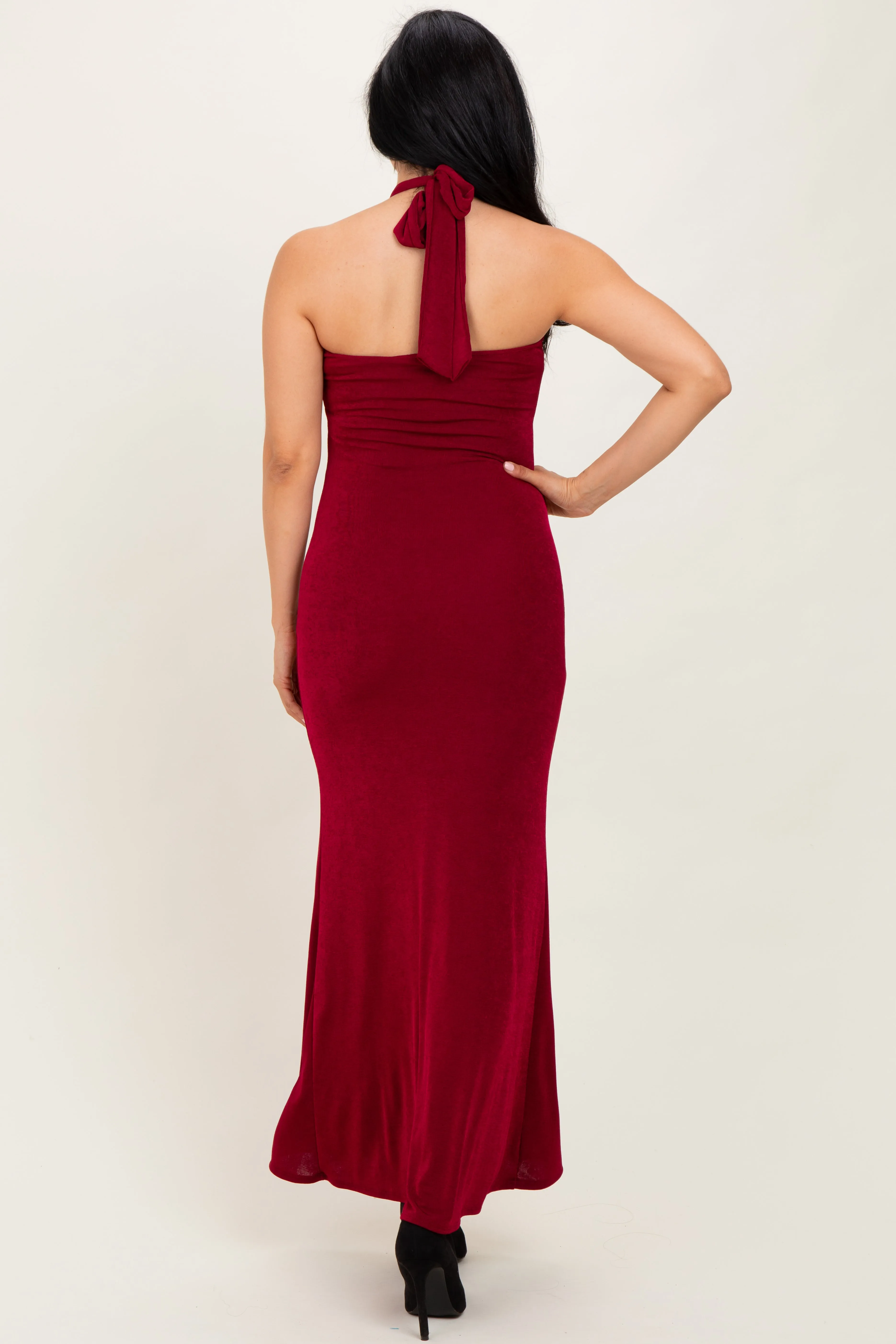Burgundy Halter Pendant Maxi Dress sold by Pinkblush product image thumbnail 4