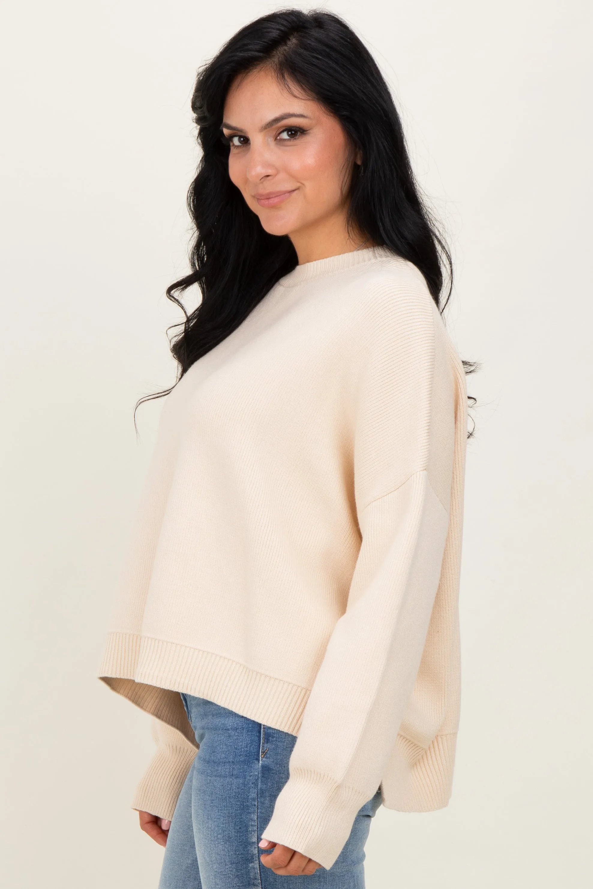 Cream Drop Shoulder Relaxed Fit Sweater sold by Pinkblush product image thumbnail 3