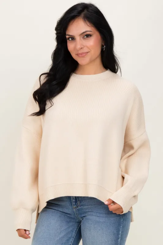 Cream Drop Shoulder Relaxed Fit Sweater sold by Pinkblush