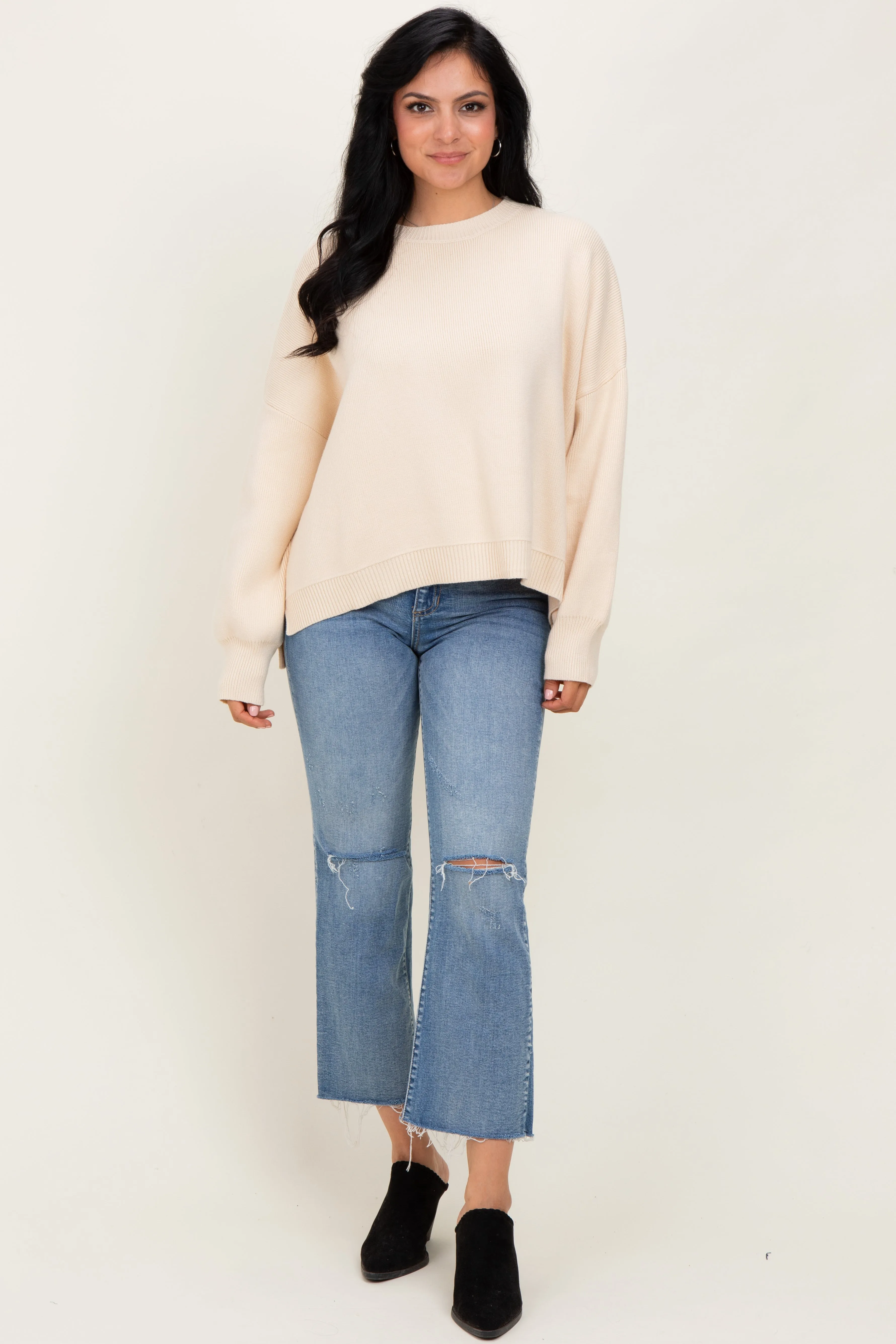 Cream Drop Shoulder Relaxed Fit Sweater sold by Pinkblush product image thumbnail 2