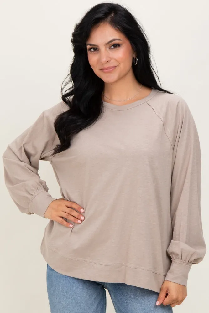 Taupe Oversized Cotton Slub Long Sleeve Top sold by Pinkblush