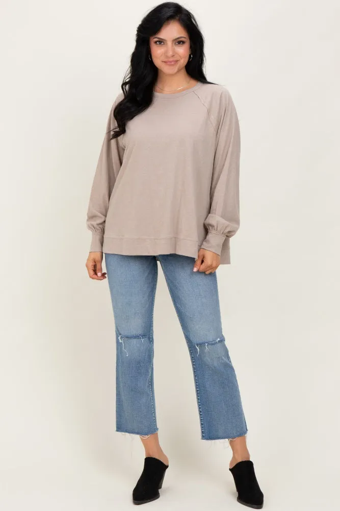 Taupe Oversized Cotton Slub Long Sleeve Top sold by Pinkblush product image thumbnail 2