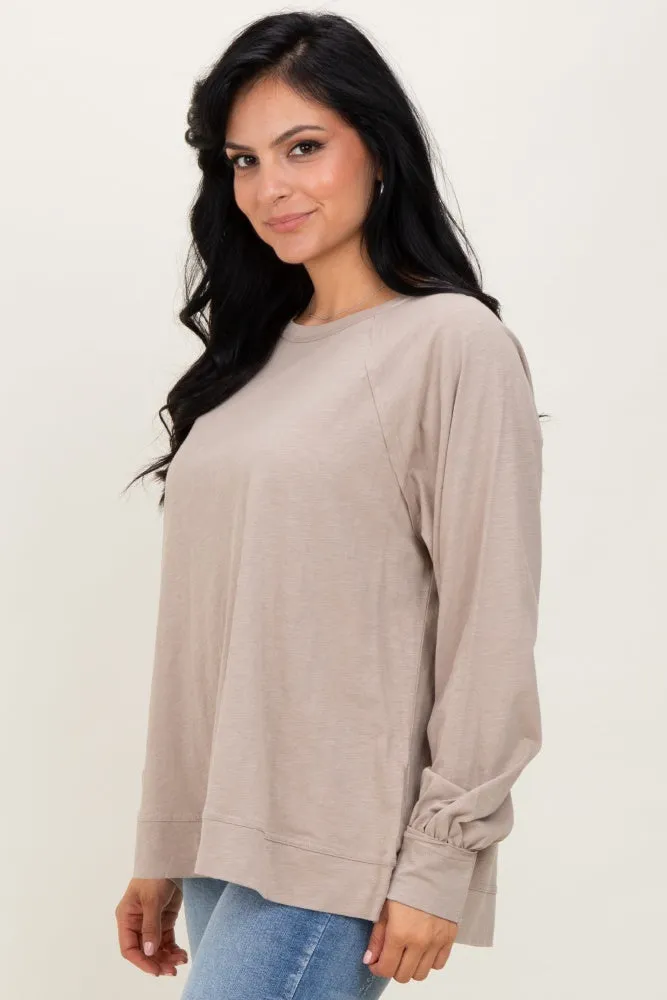 Taupe Oversized Cotton Slub Long Sleeve Top sold by Pinkblush product image thumbnail 3