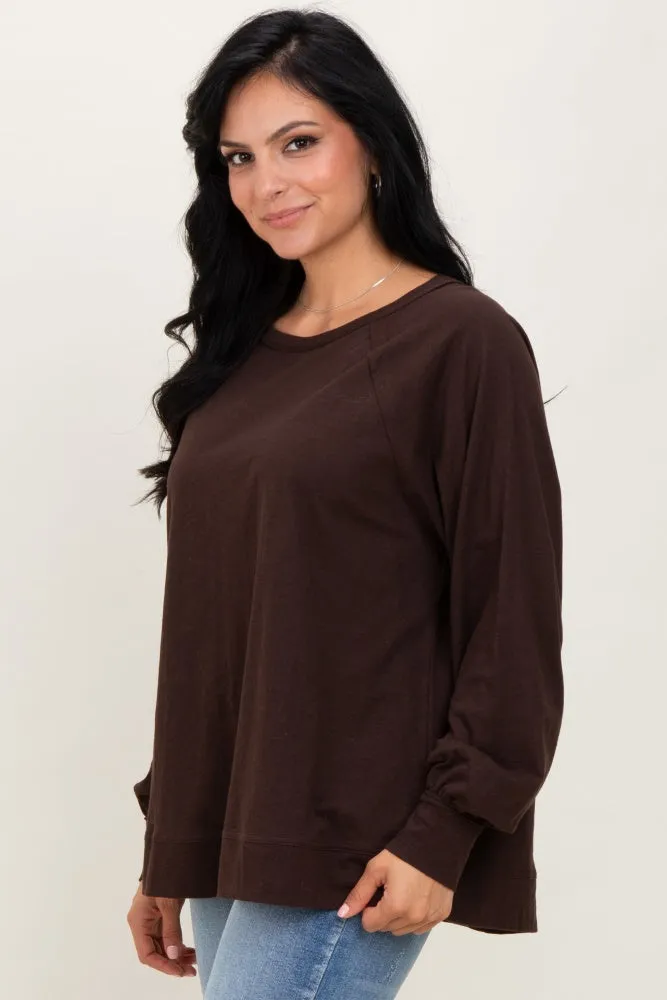 Brown Oversized Cotton Slub Long Sleeve Top sold by Pinkblush product image thumbnail 3