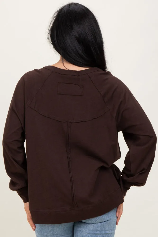 Brown Oversized Cotton Slub Long Sleeve Top sold by Pinkblush product image thumbnail 4