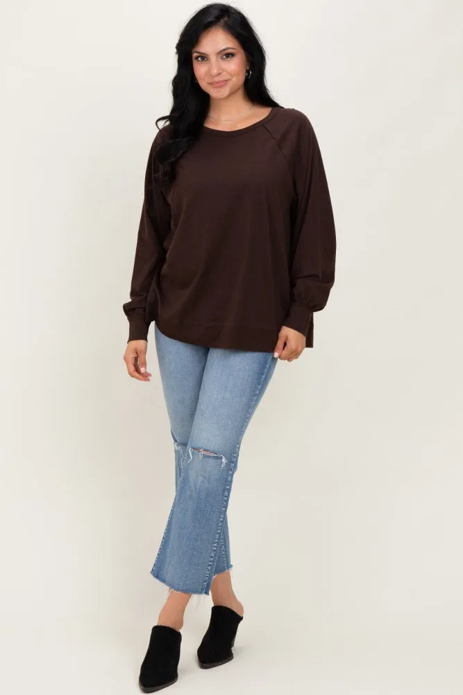 Brown Oversized Cotton Slub Long Sleeve Top sold by Pinkblush product image thumbnail 2