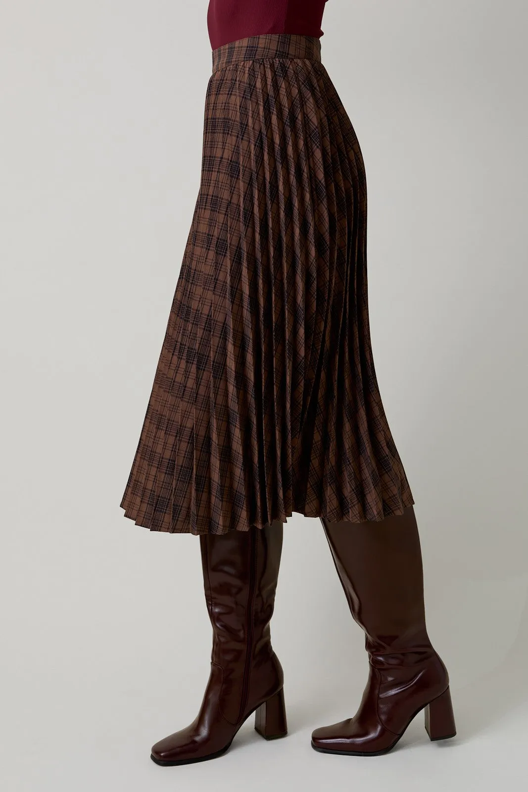 Brown Plaid Pleated Midi Skirt sold by Pinkblush product image thumbnail 3
