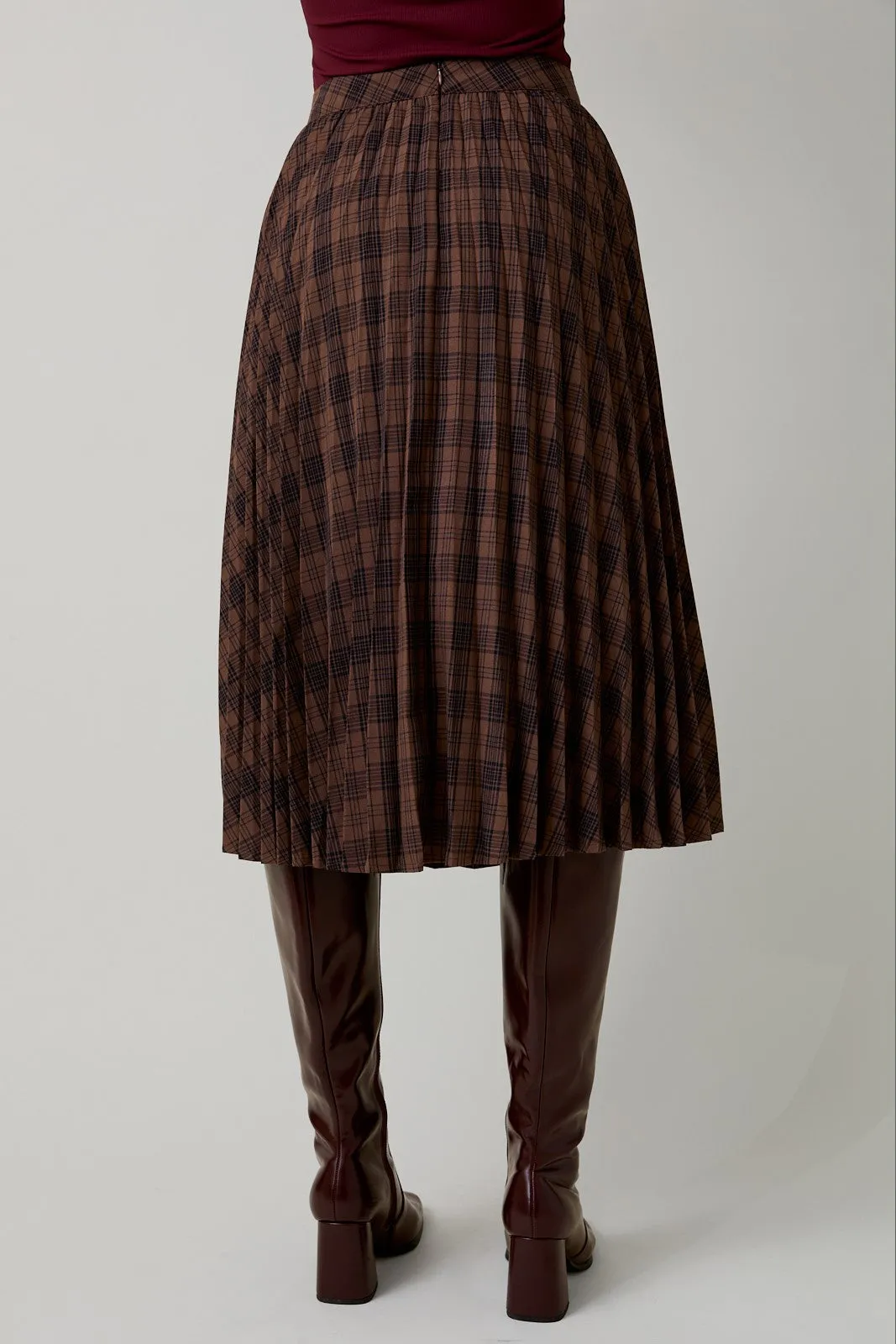Brown Plaid Pleated Midi Skirt sold by Pinkblush product image thumbnail 4