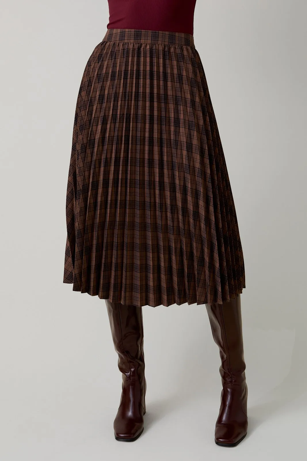 Brown Plaid Pleated Midi Skirt sold by Pinkblush product image thumbnail 2