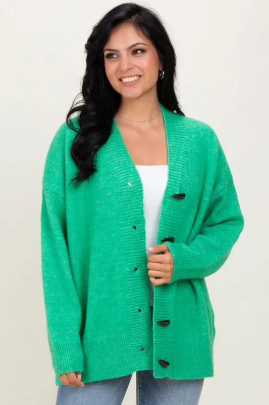 Green Oversized Toggle Button Cardigan sold by Pinkblush